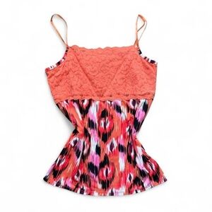 Y2K Coral Lace Ikat Boutique Essentials Peplum Cami Top